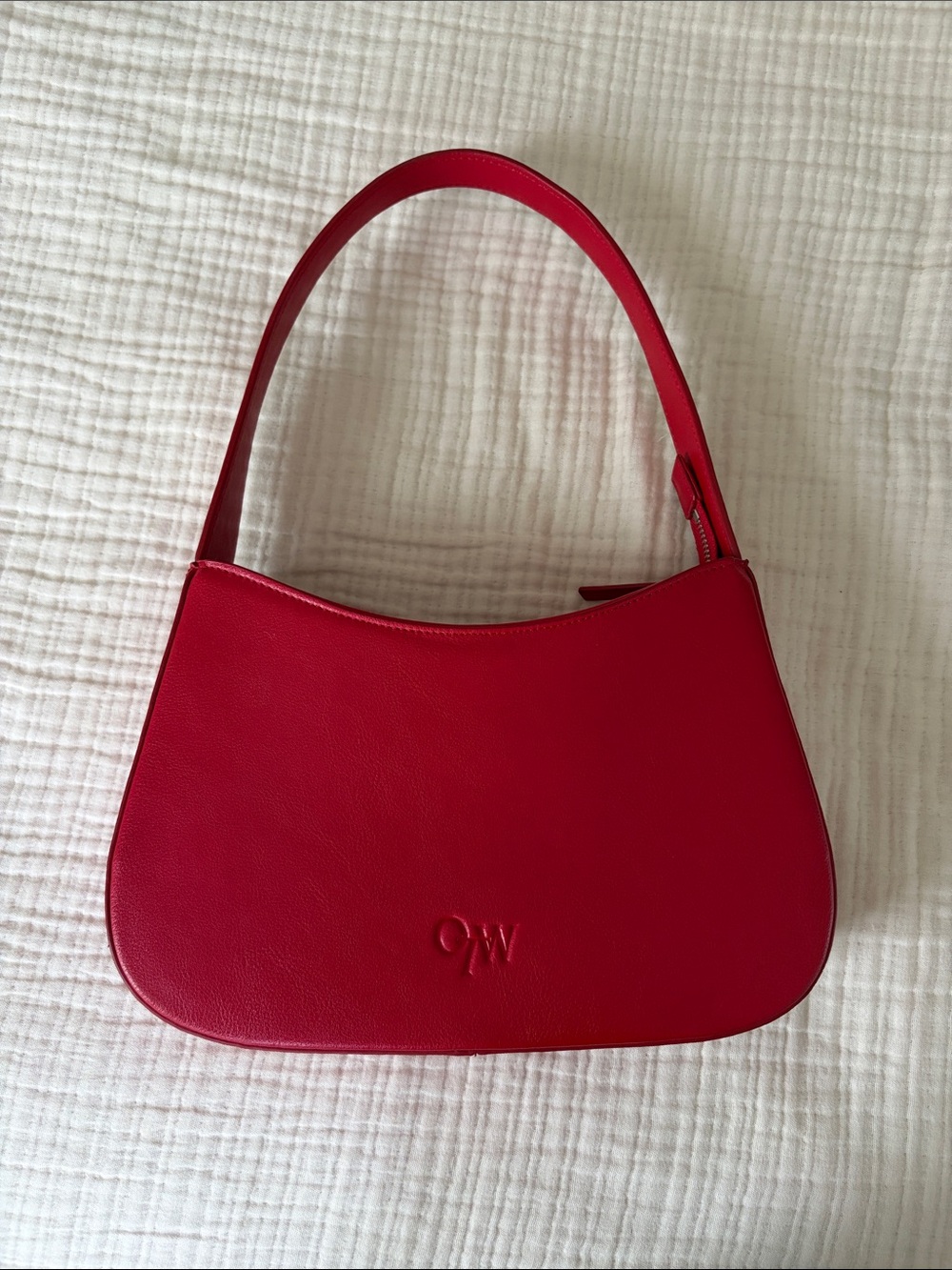Women’s Red Shoulder Bag with Subtle Embossed Logo